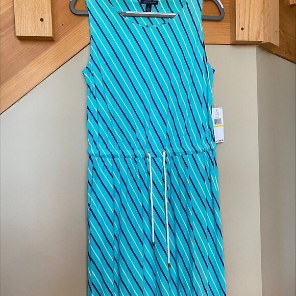 NWT Tommy Hilfiger Maxi Stripe Nautical Sleeveless Elastic Drawstring Dress - Picture 1 of 8